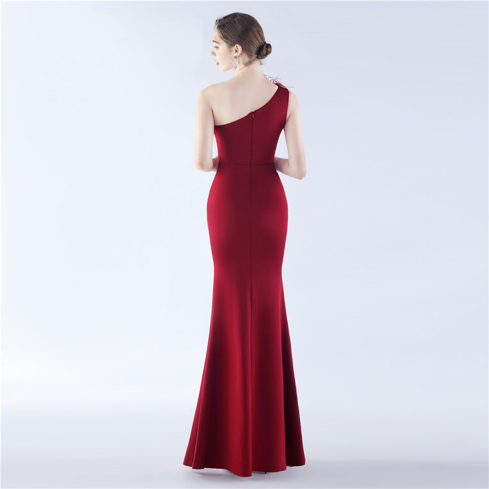 Aurora-31358-Crafted Ostrich Fur Formal Dress