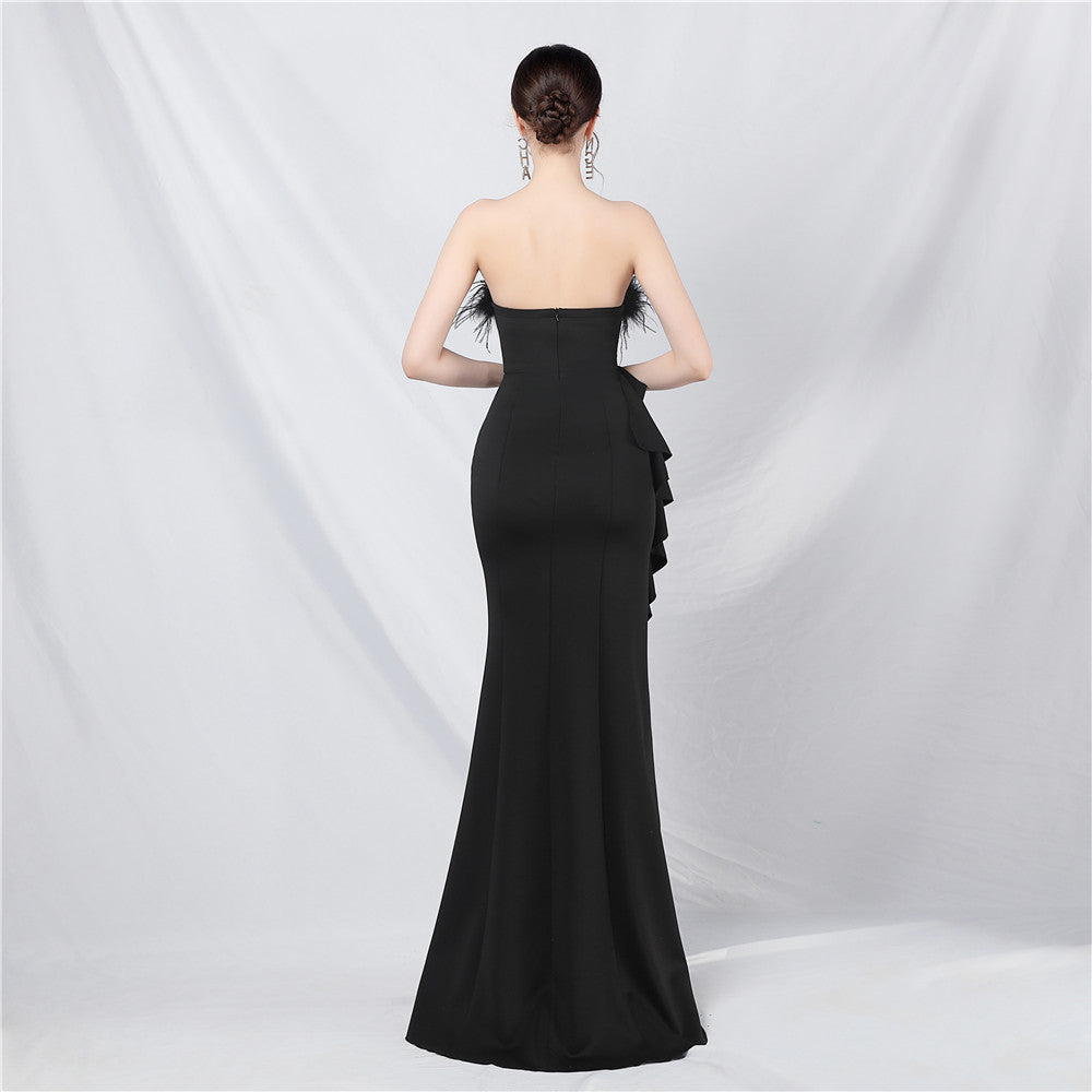 Freya-31856-Ostrich Fur Strapless Formal Dress