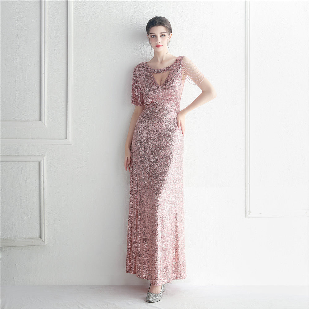Ruffle Sleeve Mesh Formal Dress