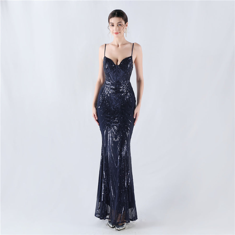 Shaped Waist Sequin Formal Dress