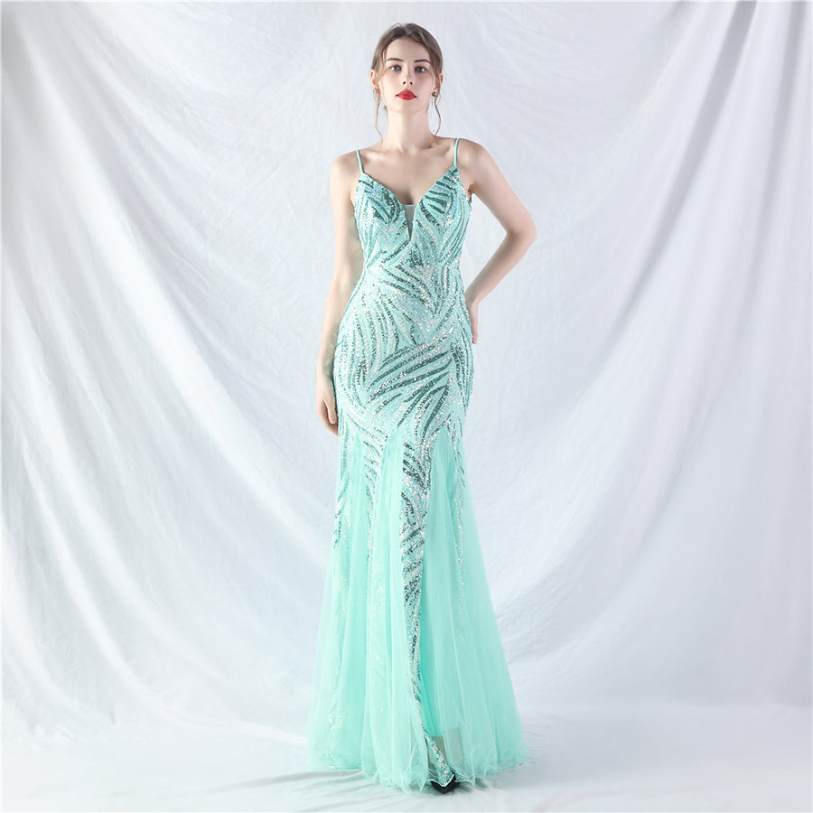 Beaded Patchwork Mesh Halter Formal Dresses