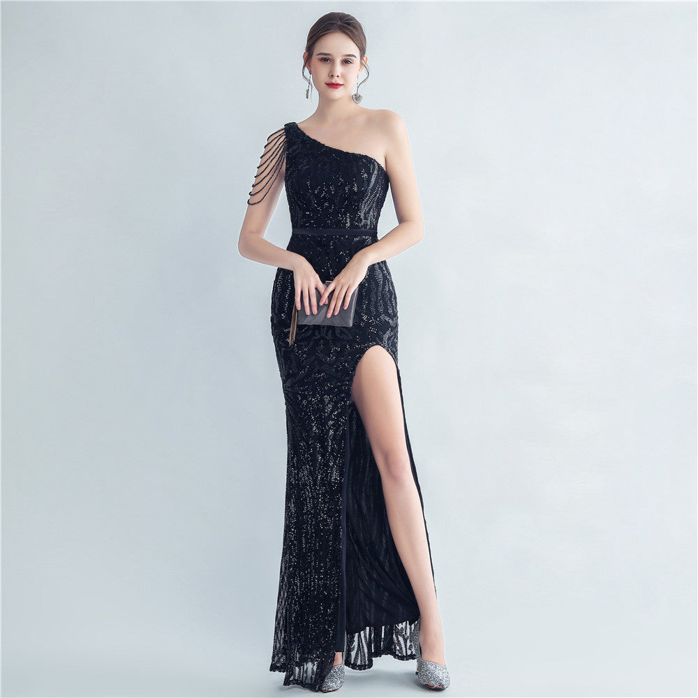 Horae-31238 Formal Dresses studded fishtail evening dress