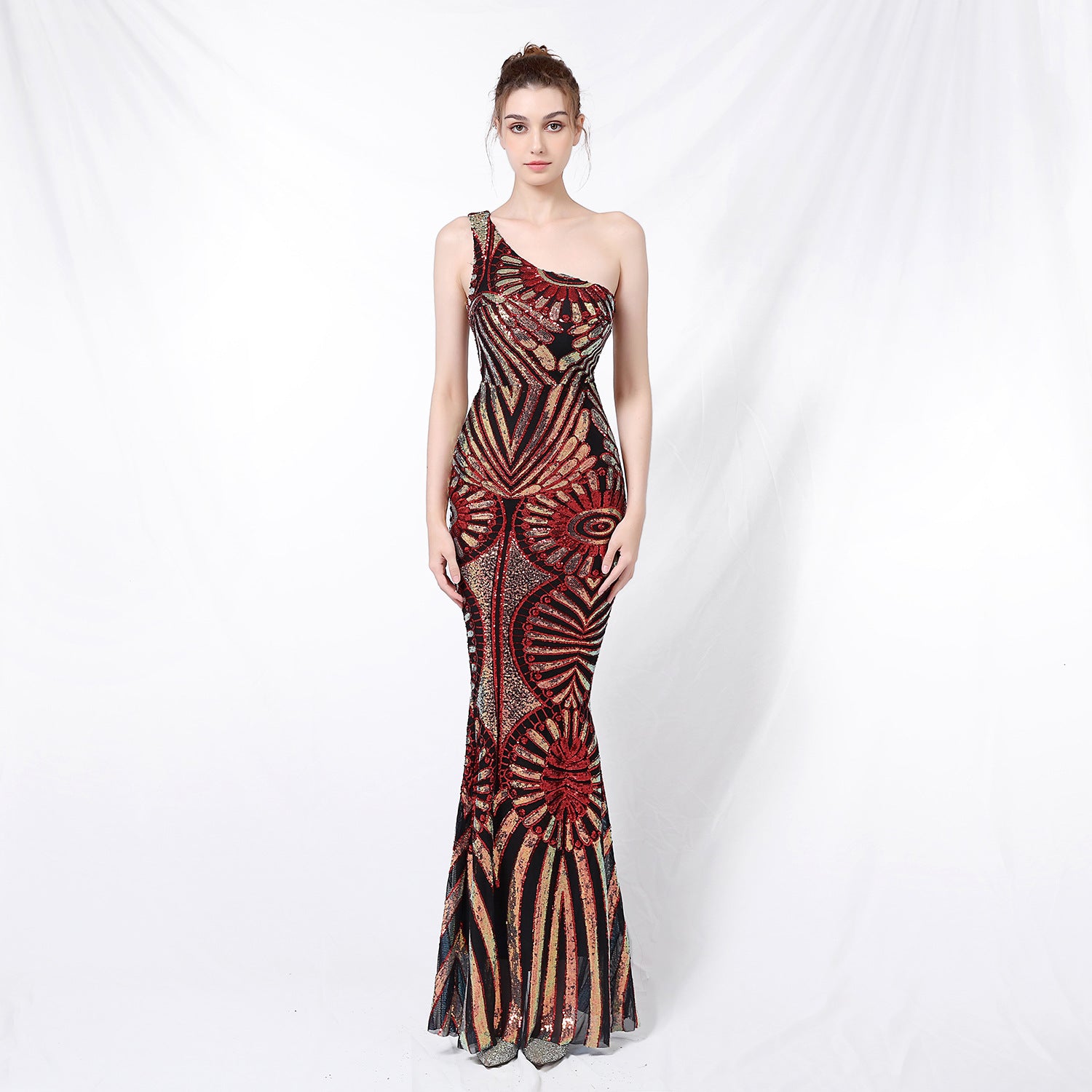 One Shoulder Sequin Fishtail Formal Dress