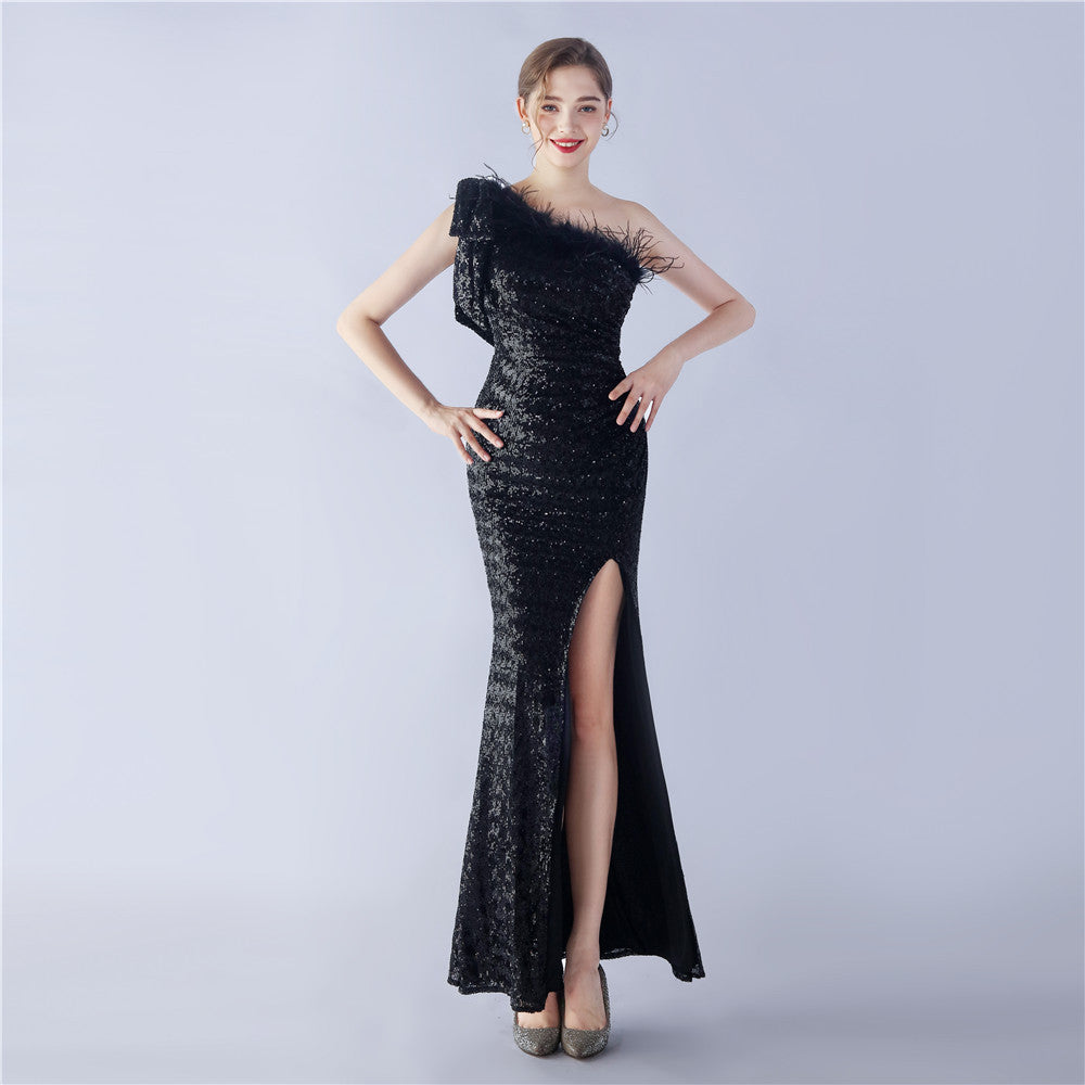 Marigold One-Shoulder Evening Formal Gown