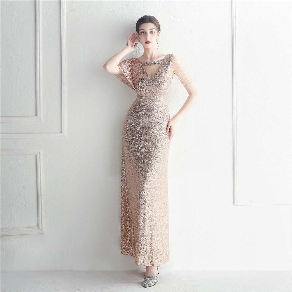 Ruffle Sleeve Mesh Formal Dress
