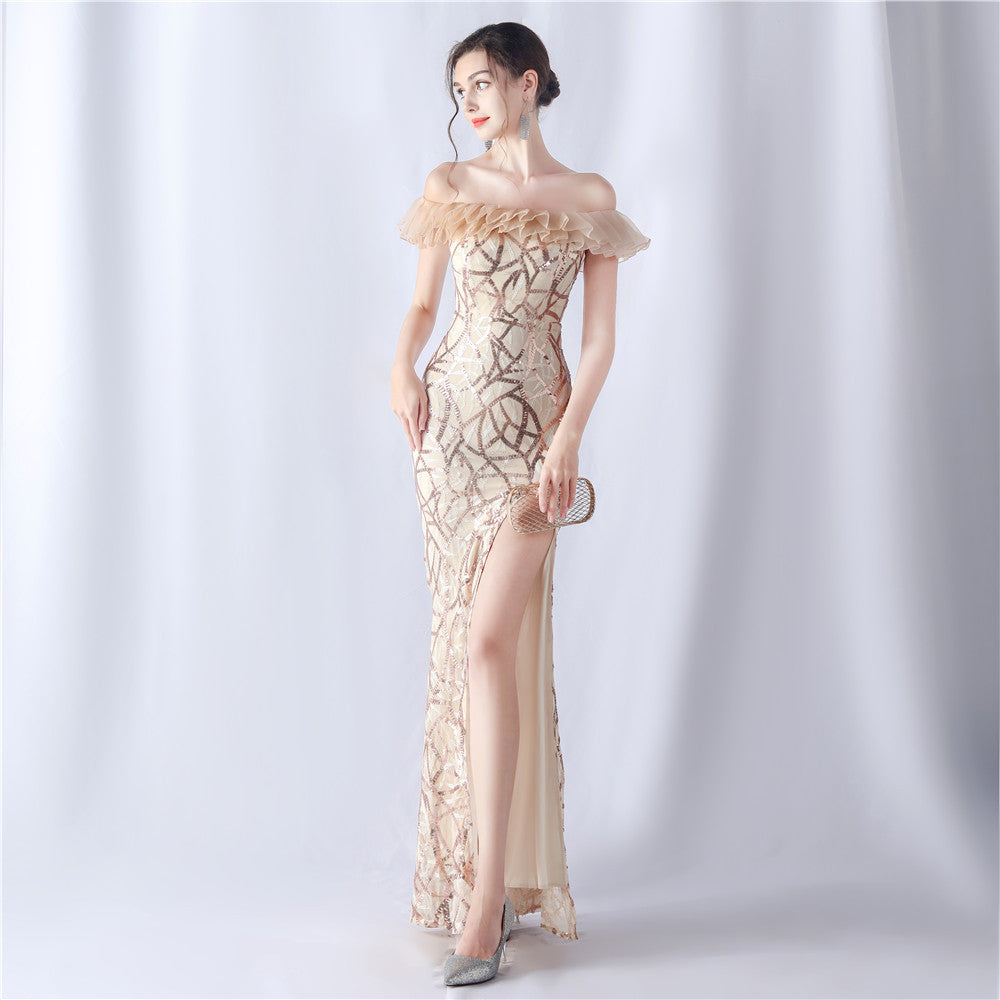 Calypso-31535-New fabrics beading and embroidery thread combination formal dresses