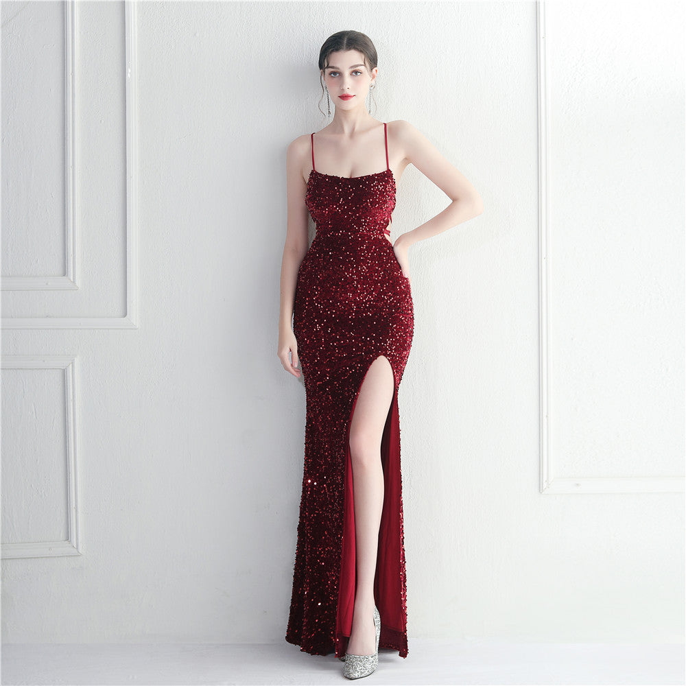 Velvet Backed Beaded Formal Dress