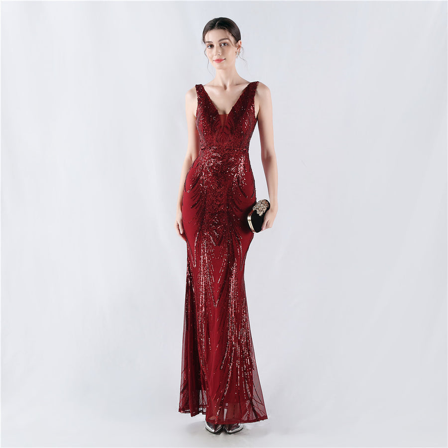 Positioned Flower Beaded Formal Dress