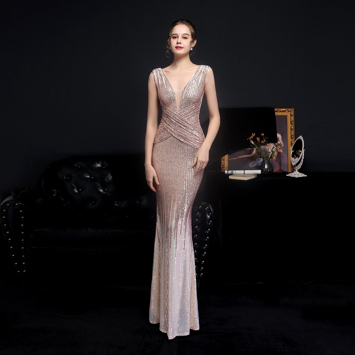 Gaia-18589-Sleeveless Sequin Formal Dress