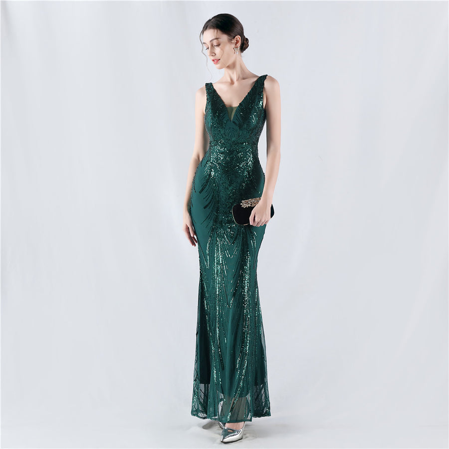 Crafted Beaded and Sequined Formal Gown