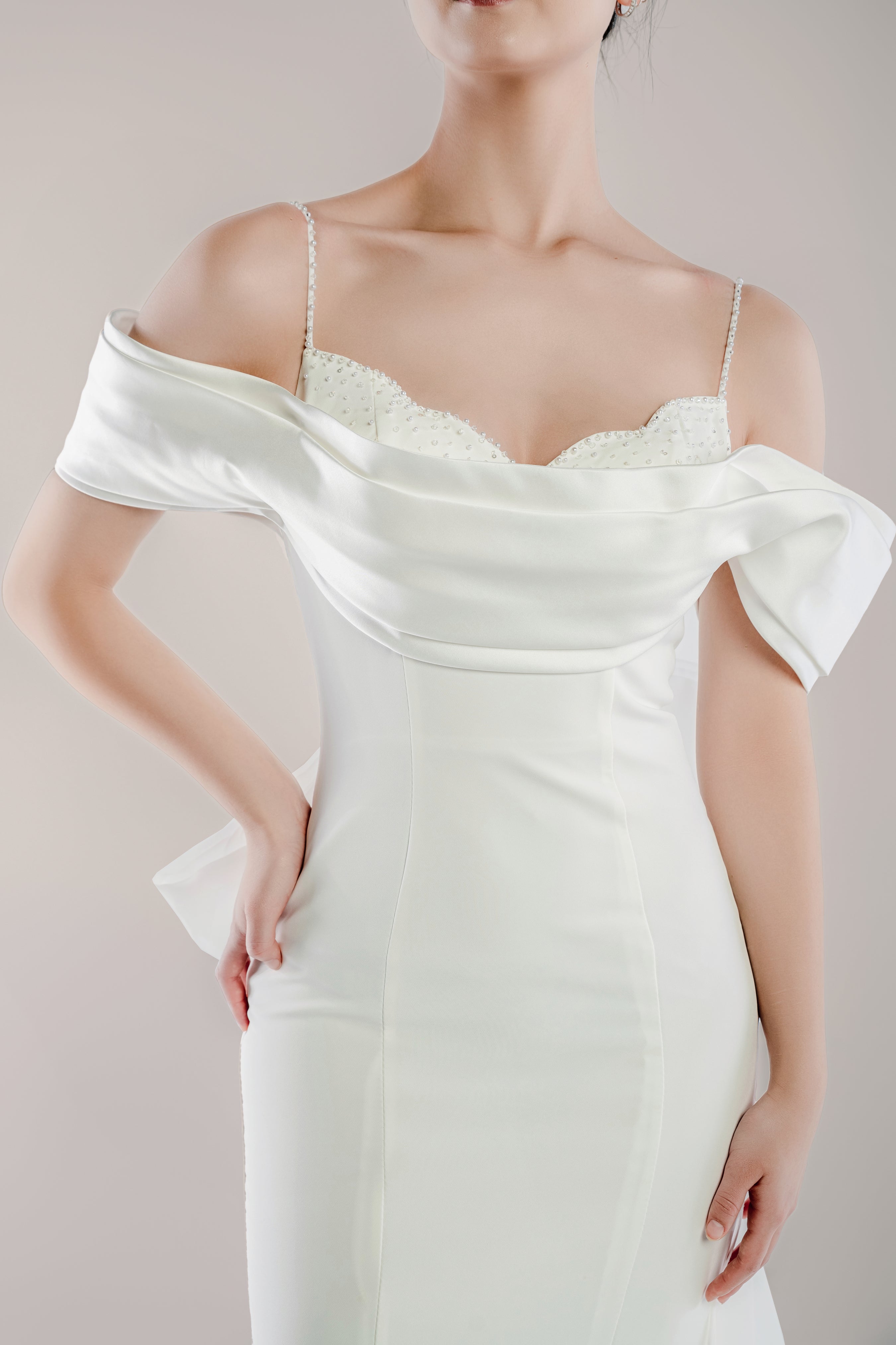 Satin Wedding Dress with Beaded Straps Formal Dress