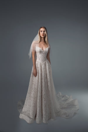 Arabella pearl-strap lace A-line wedding dress, front view