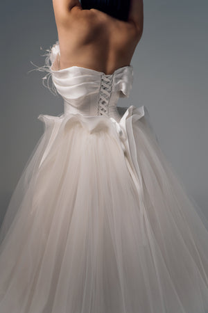 Fiora floral tulle A-line wedding dress, back waist detail