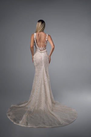 Meliora low-back beaded mermaid wedding dress with train