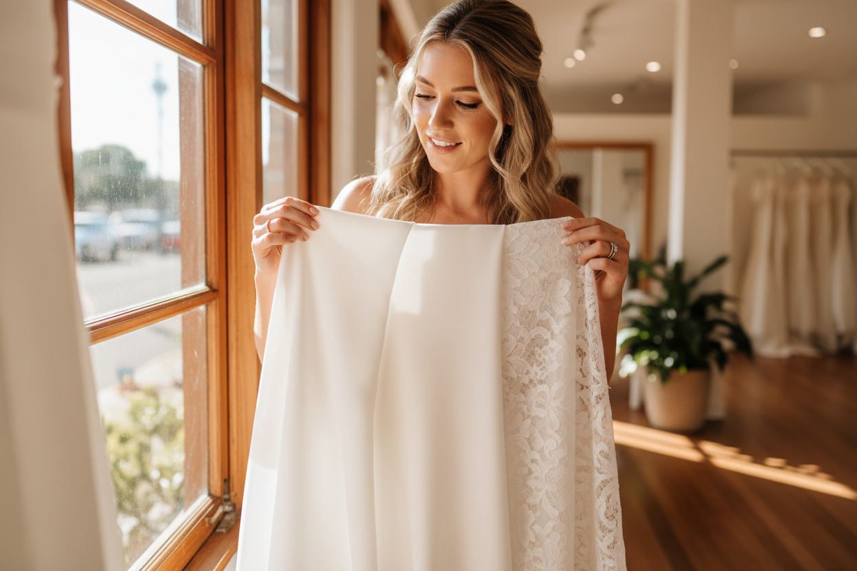 Wedding Dress Fabrics for Brisbane Weather: Satin vs Crepe vs Lace and What Photographs Best