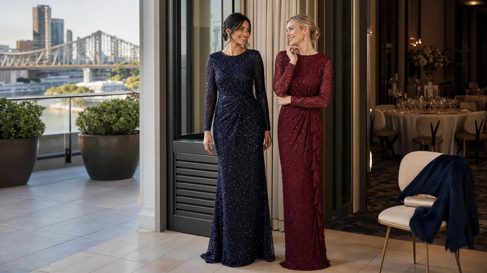 Long-sleeve formal dresses for Brisbane winter-to-spring events