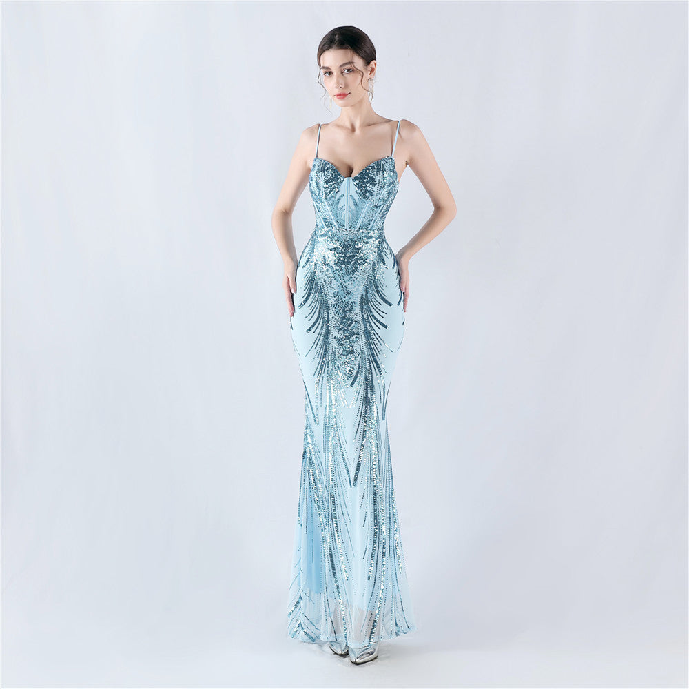 Shaped Waist Sequin Formal Dress