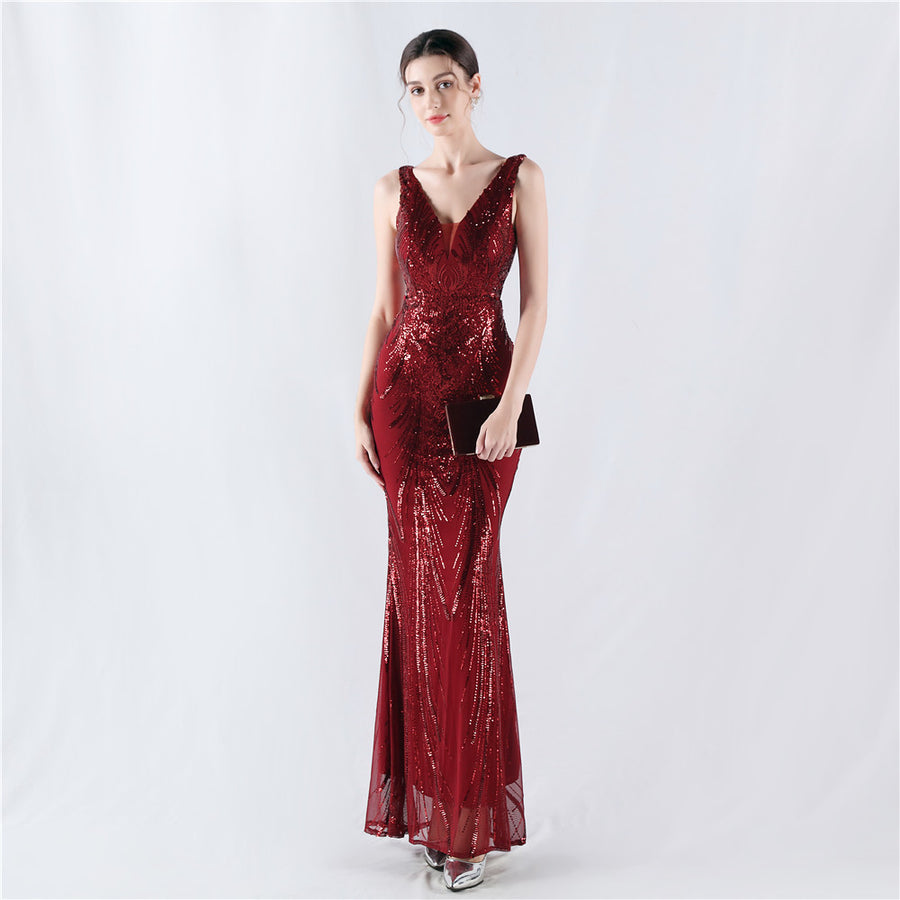 Crafted Beaded and Sequined Formal Gown