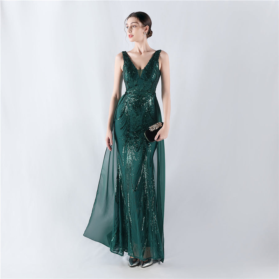Positioned Flower Beaded Formal Dress