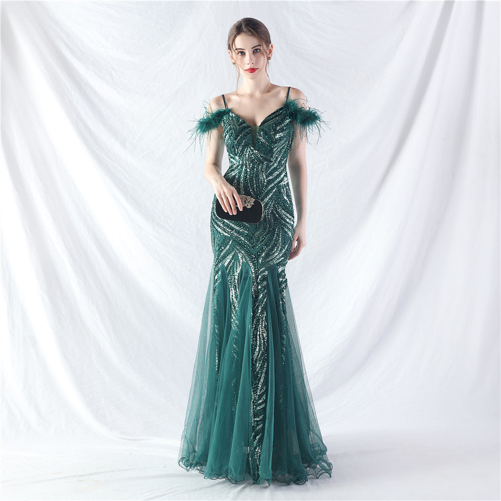 Beaded Patchwork Mesh Formal Dress