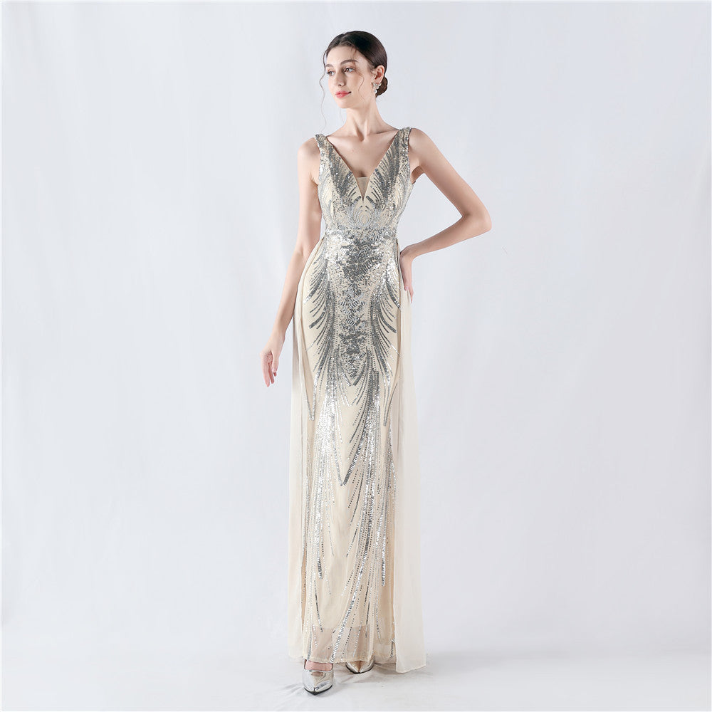 Crafted Beaded and Sequined Formal Gown