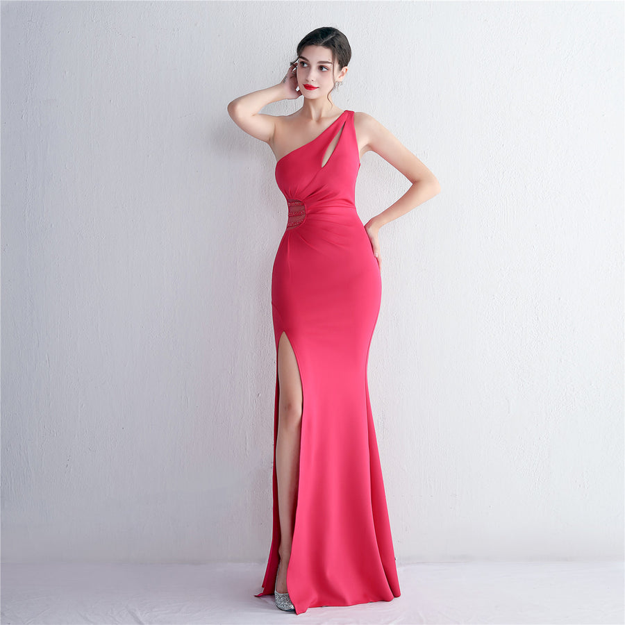 Press-Folded Beaded Formal Dress