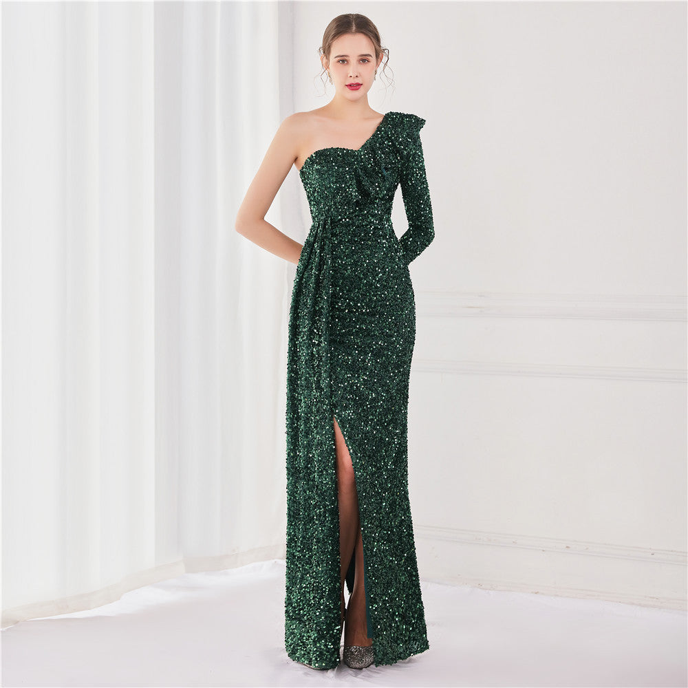 One Shoulder Side Split Formal Dress