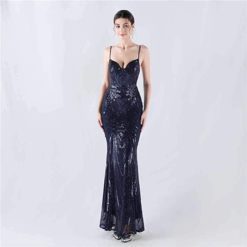 Shaped Waist Sequin Formal Dress