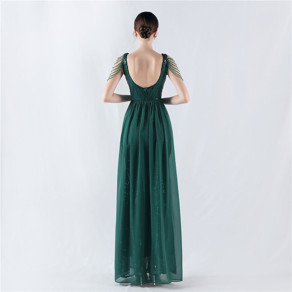 Positioned Flower Beaded Formal Dress (with cape)