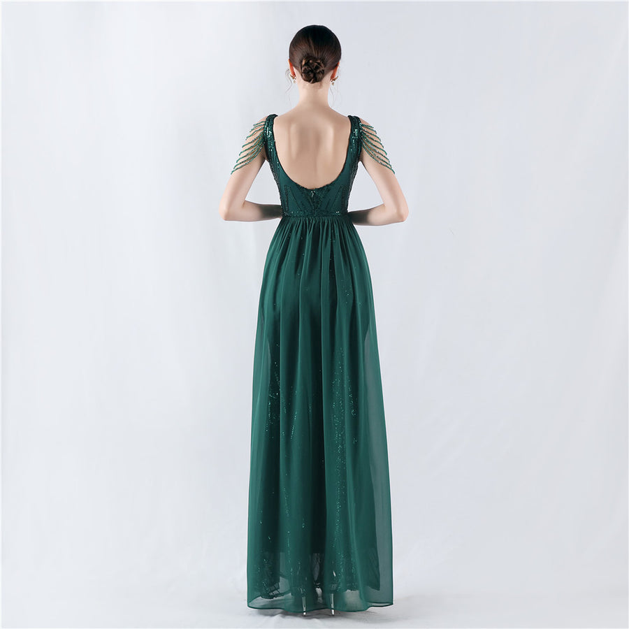 Positioned Flower Beaded Formal Dress (with cape)