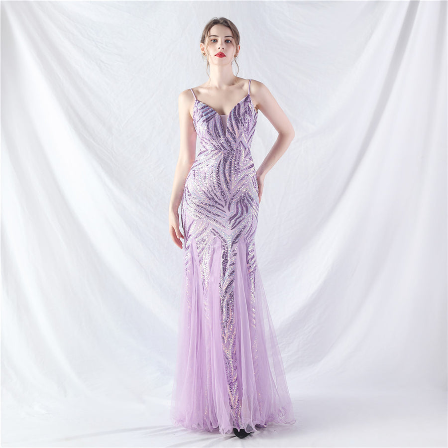 Beaded Patchwork Mesh Halter Formal Dresses