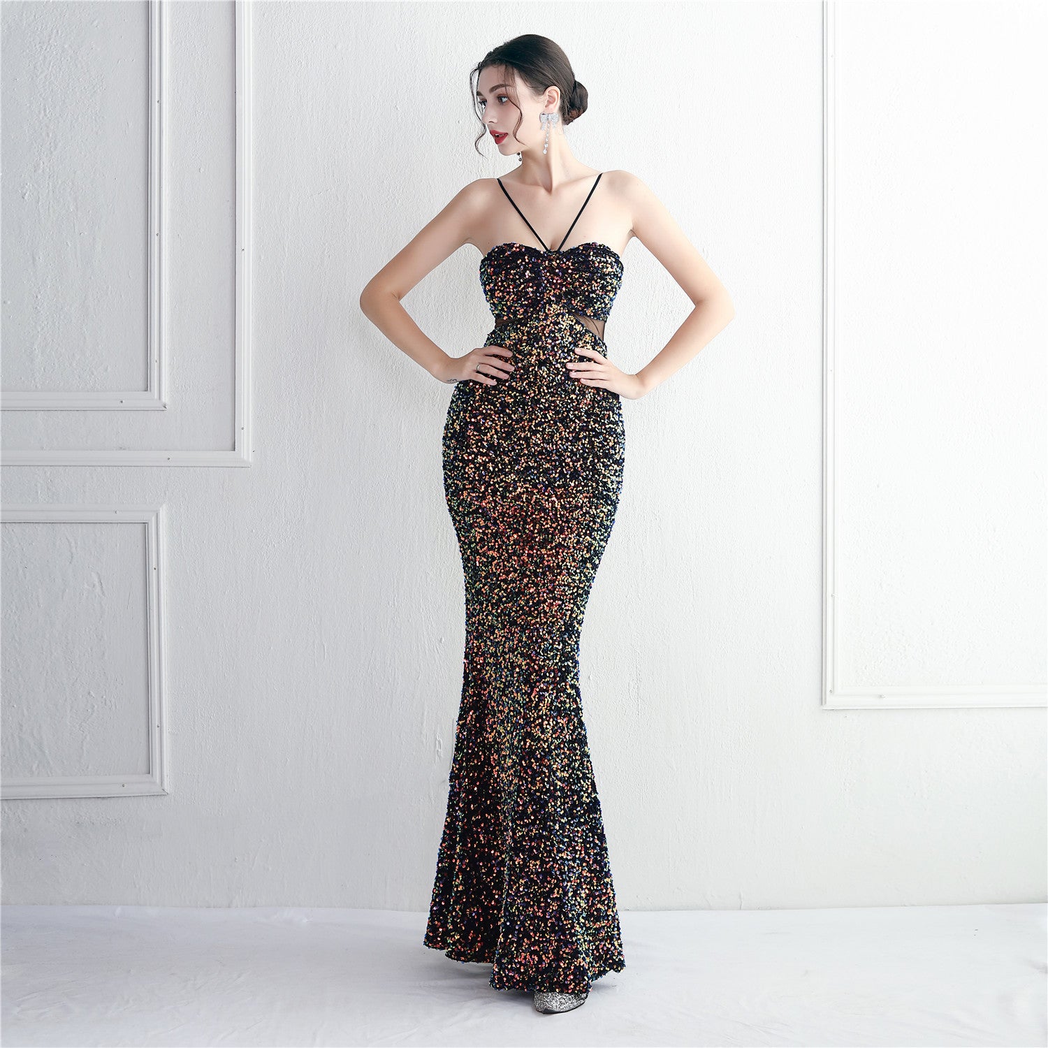 Thalassa-19393-Velvet Backed Beaded Formal Dress