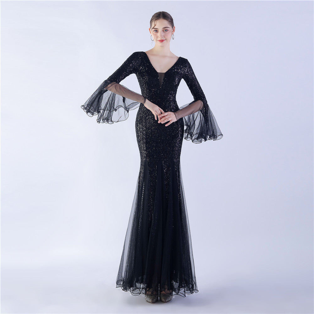 Demeter-31352-Wave Trimmed Mesh Gown