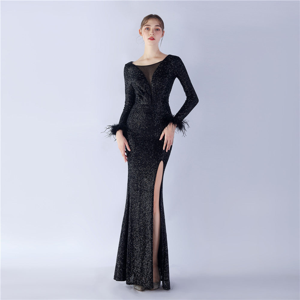 Rhiannon-31328-Beaded Long Sleeve Formal Dress