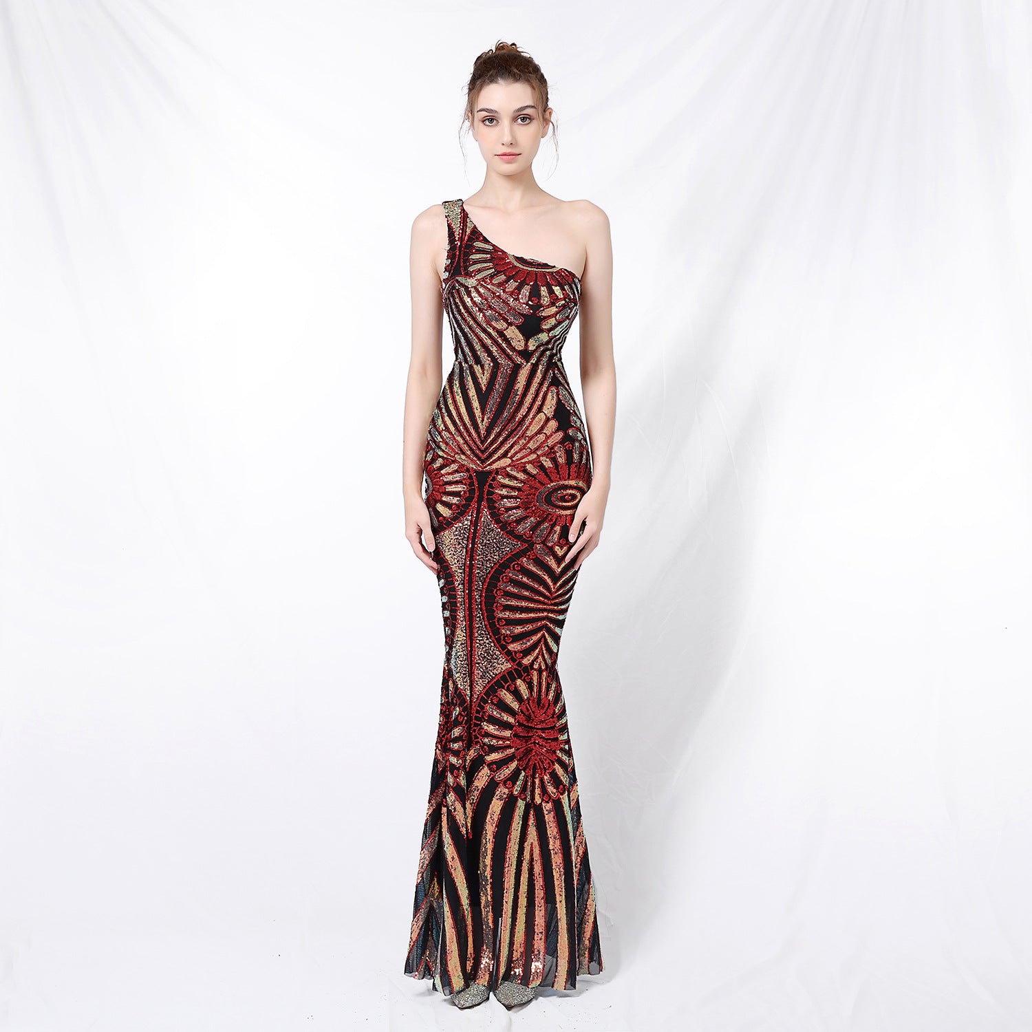 Nyx-18160-One Shoulder Sequin Fishtail Formal Dress