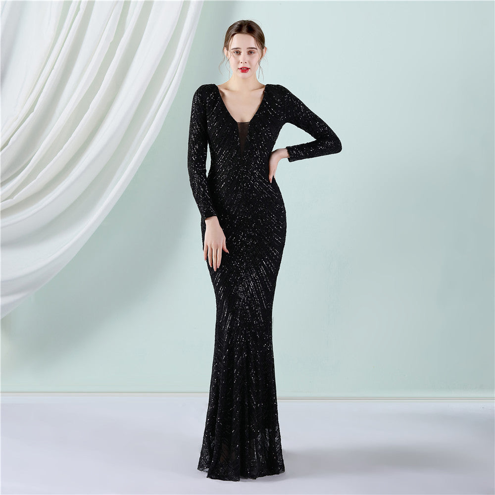 Thalia-19055-Sequined Fishtail Formal Dress