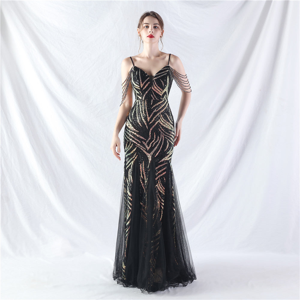 Amara-31965-Beaded Patchwork Mesh Formal Dress