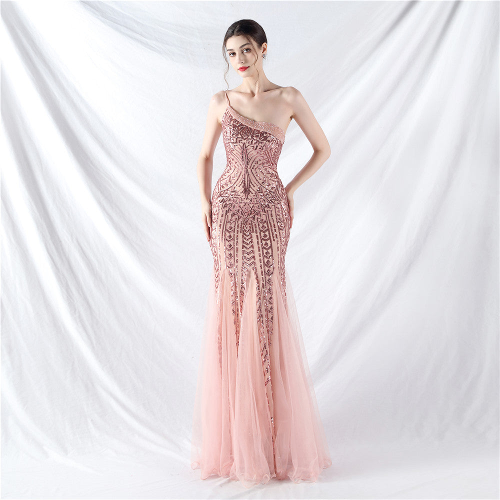 Astra-31881-Beaded Patchwork Mesh One Shoulder Gown