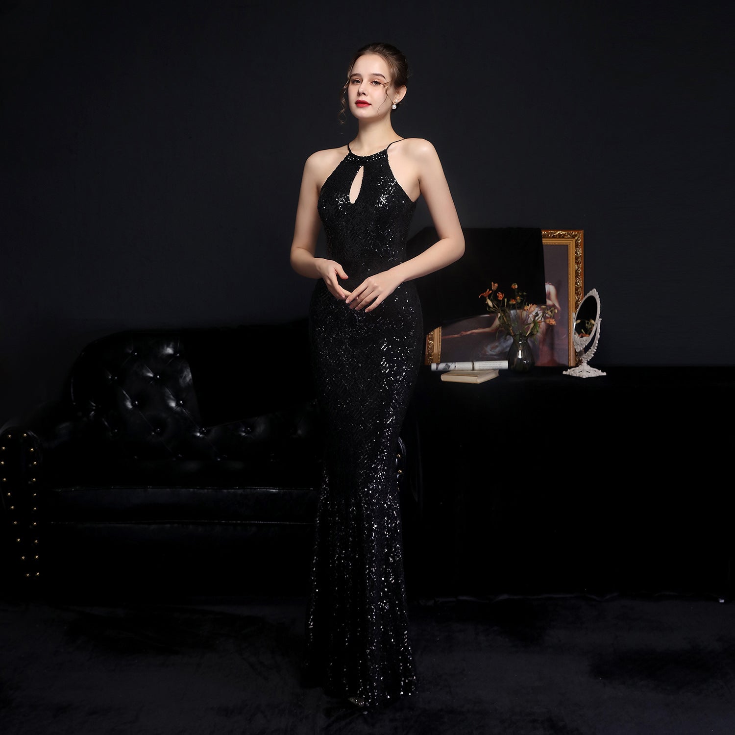 Pherusa-18600-Long Neck Stapled Formal Dresses