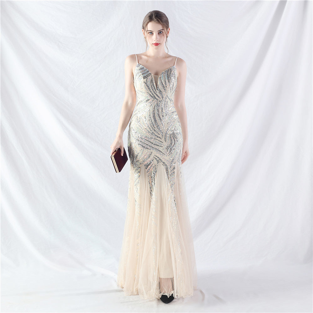 Beaded Patchwork Mesh Halter Formal Dresses