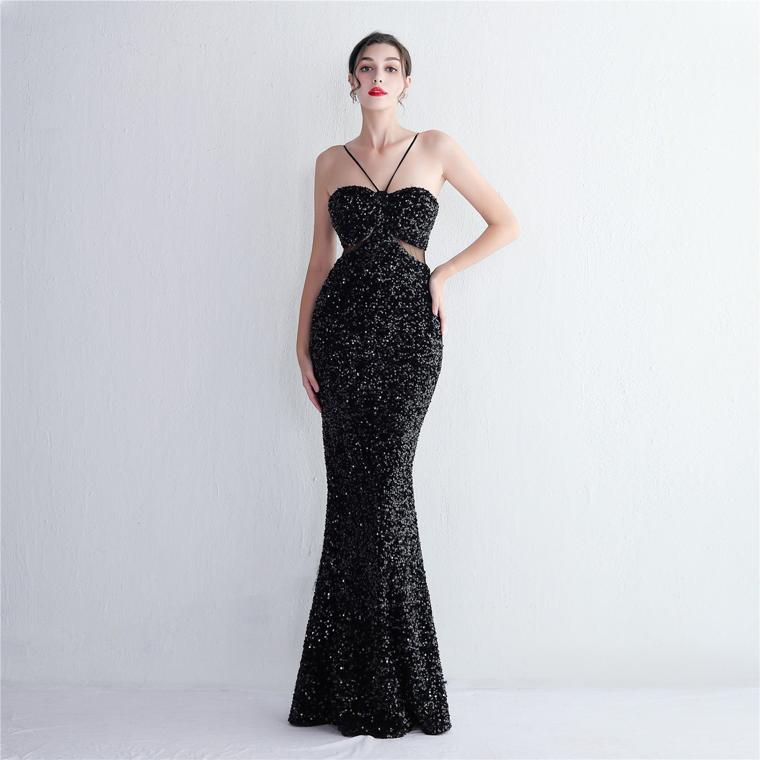 Thalassa-19393-Velvet Backed Beaded Formal Dress