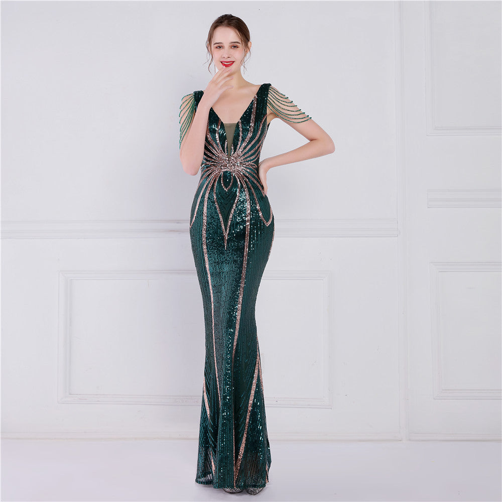 18906 - Artemis-Short Sleeve Sequin Formal Dress