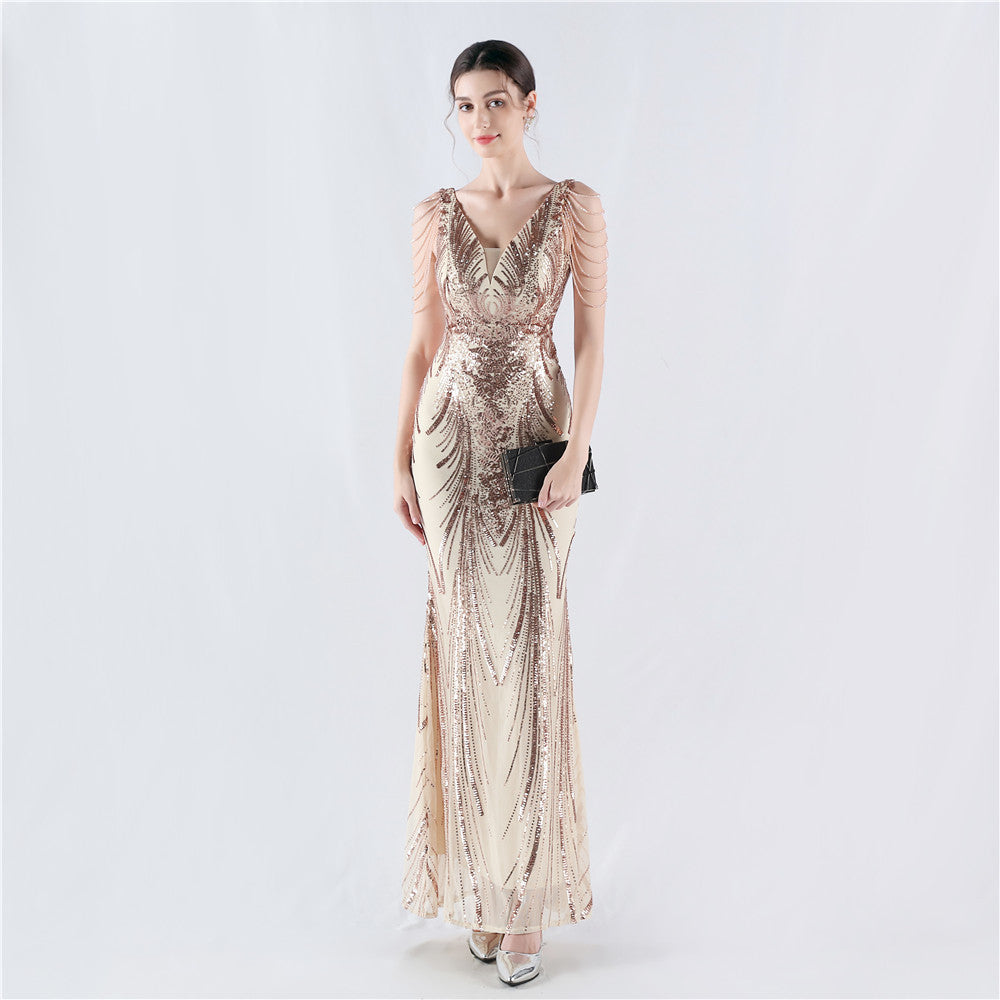 Positioned Flower Beaded Formal Dress (with cape)