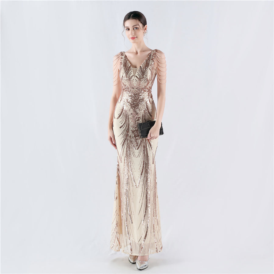 Positioned Flower Beaded Formal Dress (with cape)