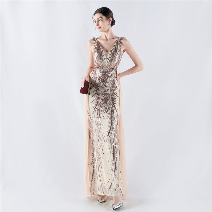 Crafted Beaded and Sequined Formal Gown