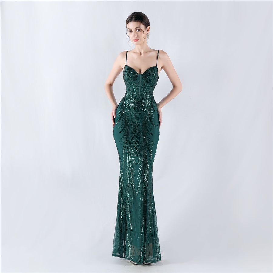 Shaped Waist Sequin Formal Dress