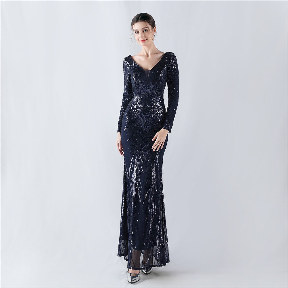 Beaded Long Sleeve Formal Dress