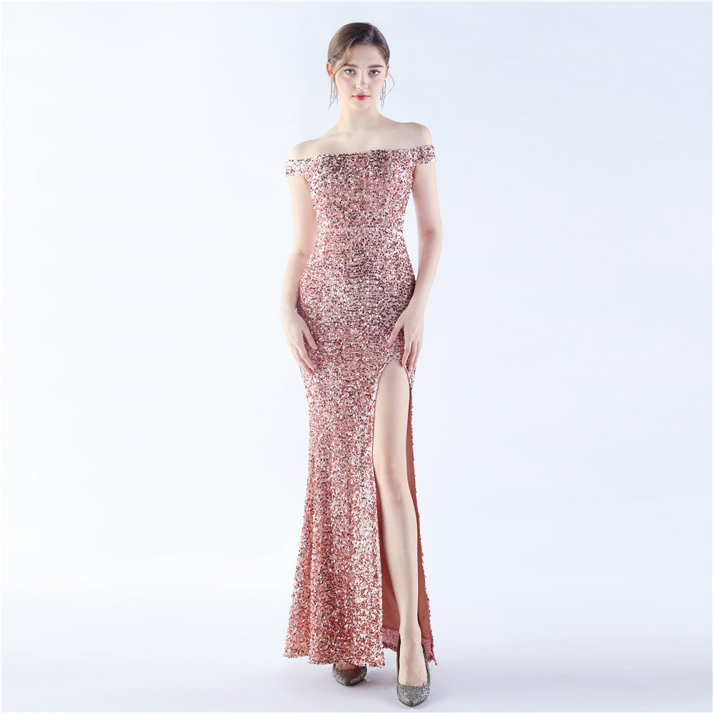 Horae-31282 Formal Dresses one-line collar evening dress