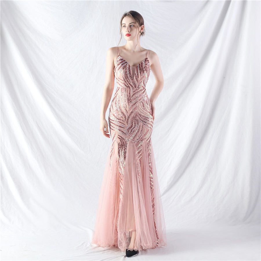 Beaded Patchwork Mesh Halter Formal Dresses
