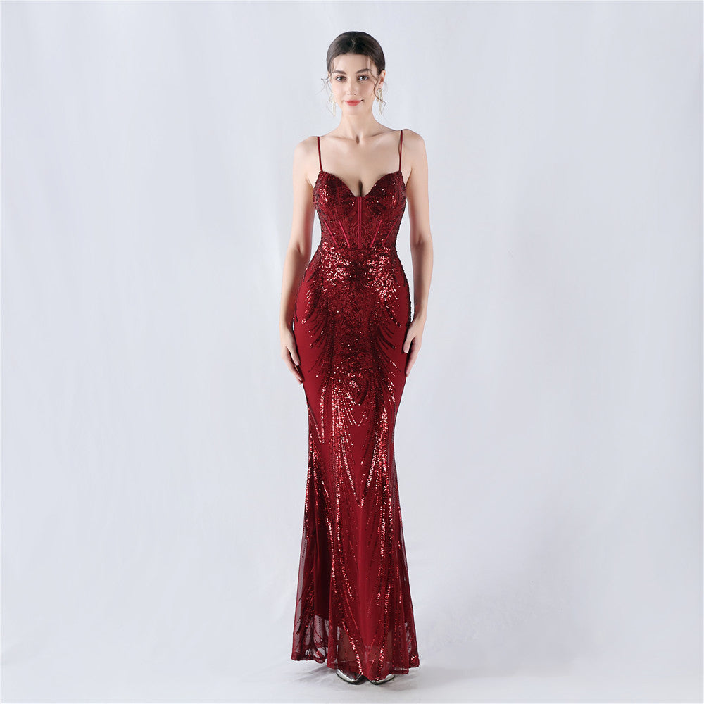 Shaped Waist Sequin Formal Dress